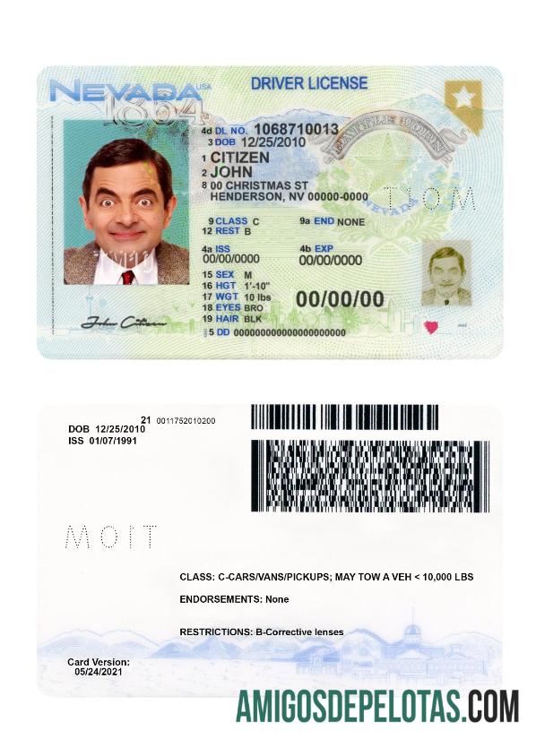 Carteira de motorista dos EUA Nevada 2021 presente exemplo